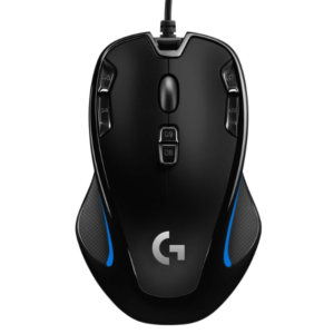 Logitech G300s gaming mouse, black, front view