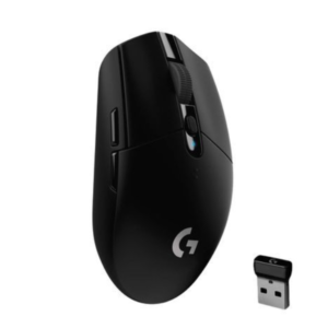 Logitech G304 LIGHTSPEED wireless gaming mouse, black, front view