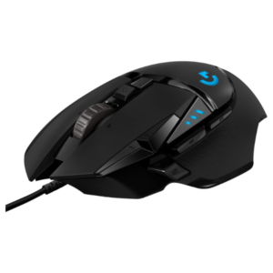 Logitech G502 HERO gaming mouse, black, front view